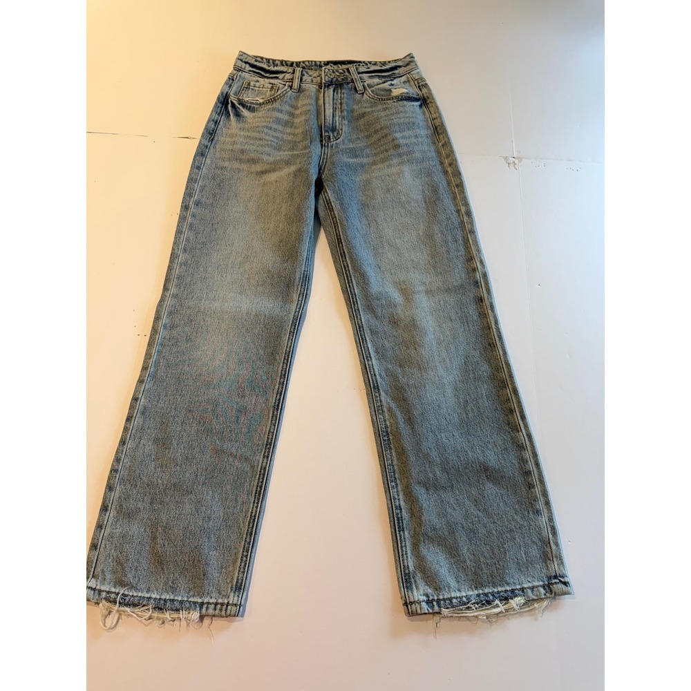 Lovervet Womens High Rise Wide Leg Jeans Light Wash Raw Hem Size 26